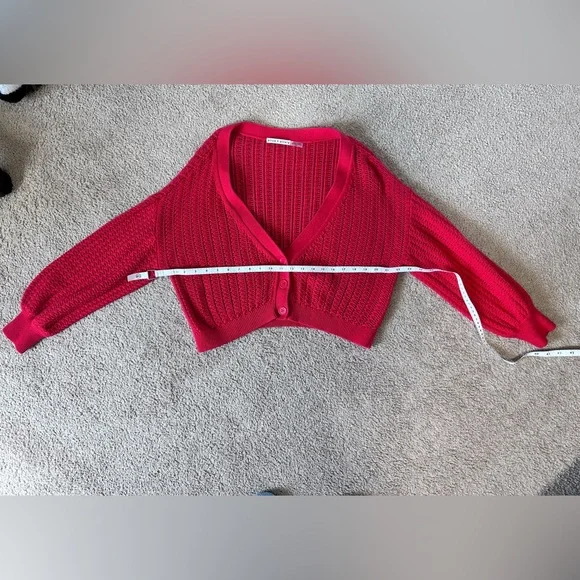 Alice + Olivia Windsor Deep V Slouchy Cable Knit Cardigan in Bright Poppy (red)